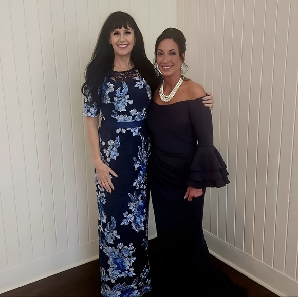 Adrianna Pappell Floral Embroidered Gown in Navy/Multi - Picture 3 of 6